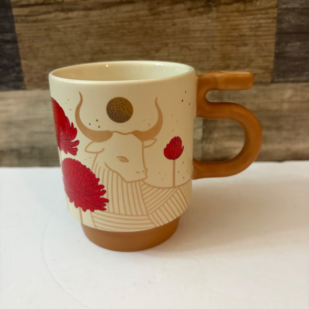 Starbucks 2021 Lunar New Year Year of the Ox Coffee Mug 10oz Ceramic Red Floral